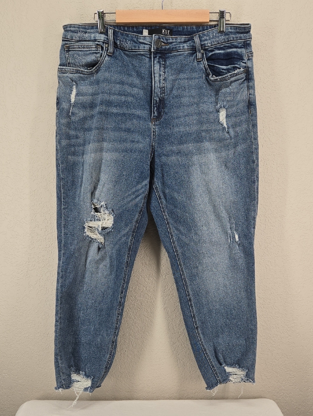 Kut from the Kloth Washed Blue Distressed Boyfriend Mom Jeans